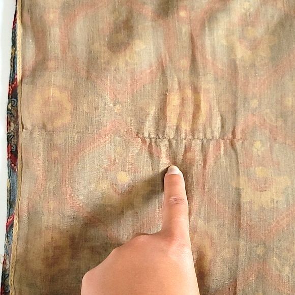 Red Blue Gold Rectangular Mosaic Print Patterned Scarf Holiday Retro Dressy - Picture 8 of 9